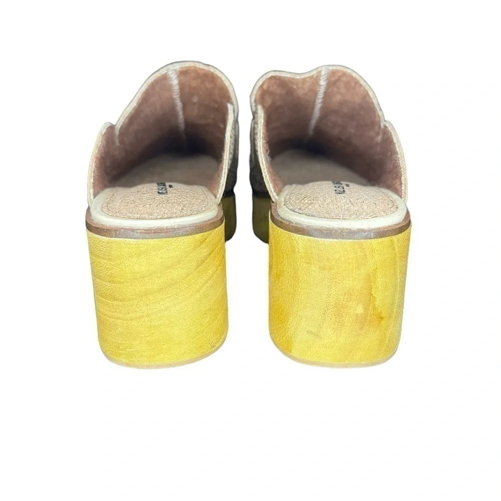 Kelsi Dagger Brooklyn Window Leather Wooden Platform Mules Size 8
